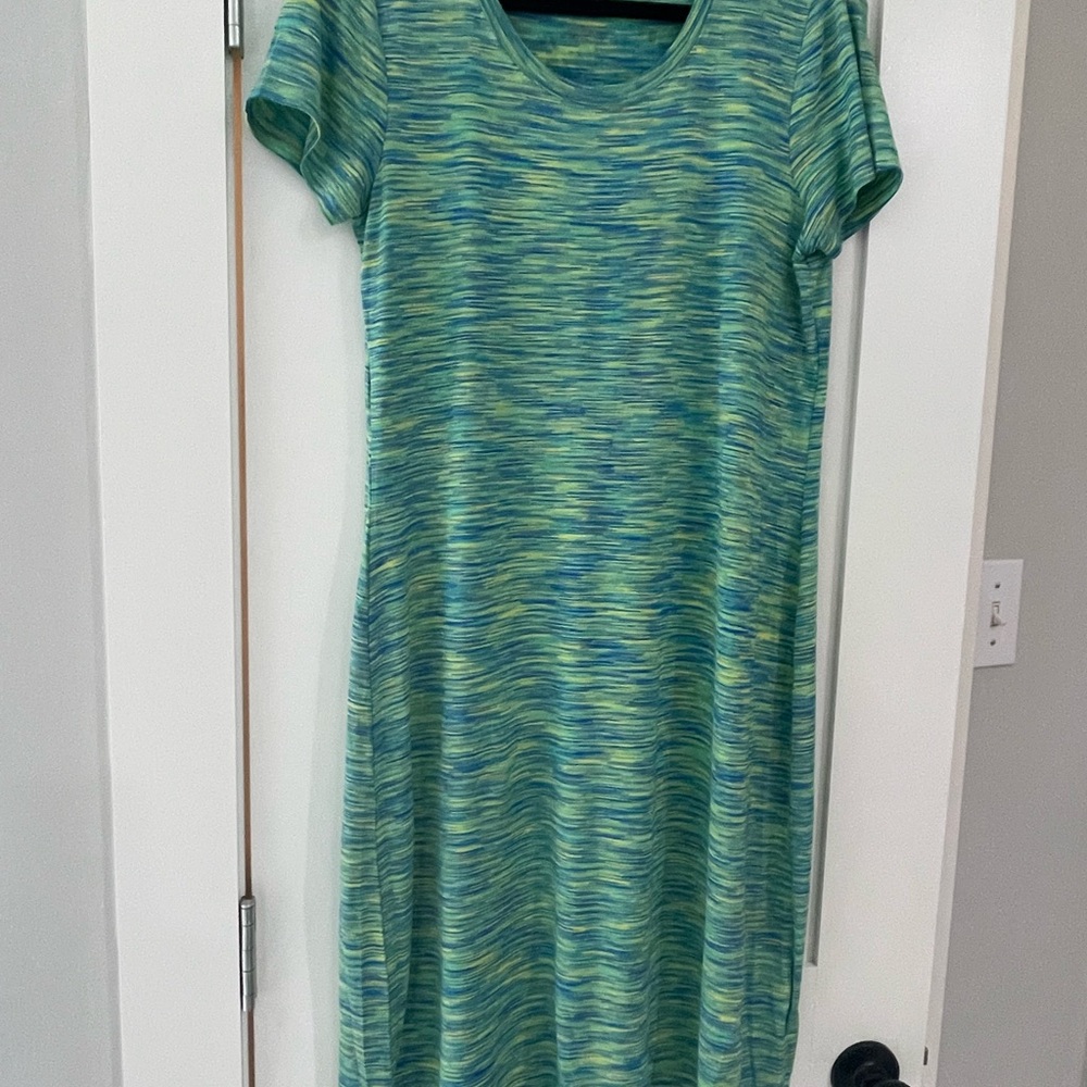 Spense Green and Blue Raglan Sleeve Sheath Dress